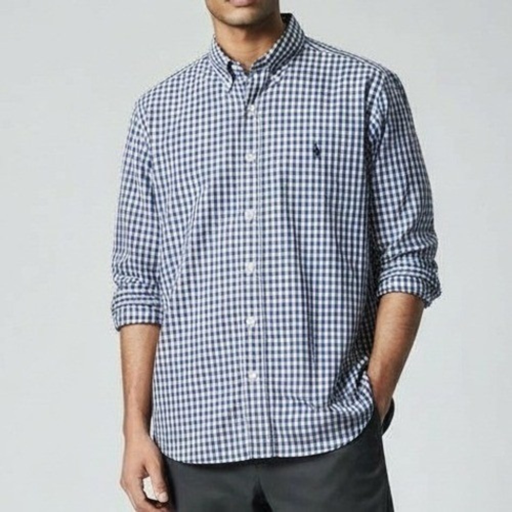 Polo Ralph Lauren Mens 17 Blue‎ Gingham Button Down Shirt Long Sleeve Cotton